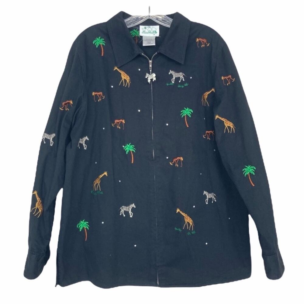 Quacker Factory Zebra Giraffe Monkey Embroidered … - image 1